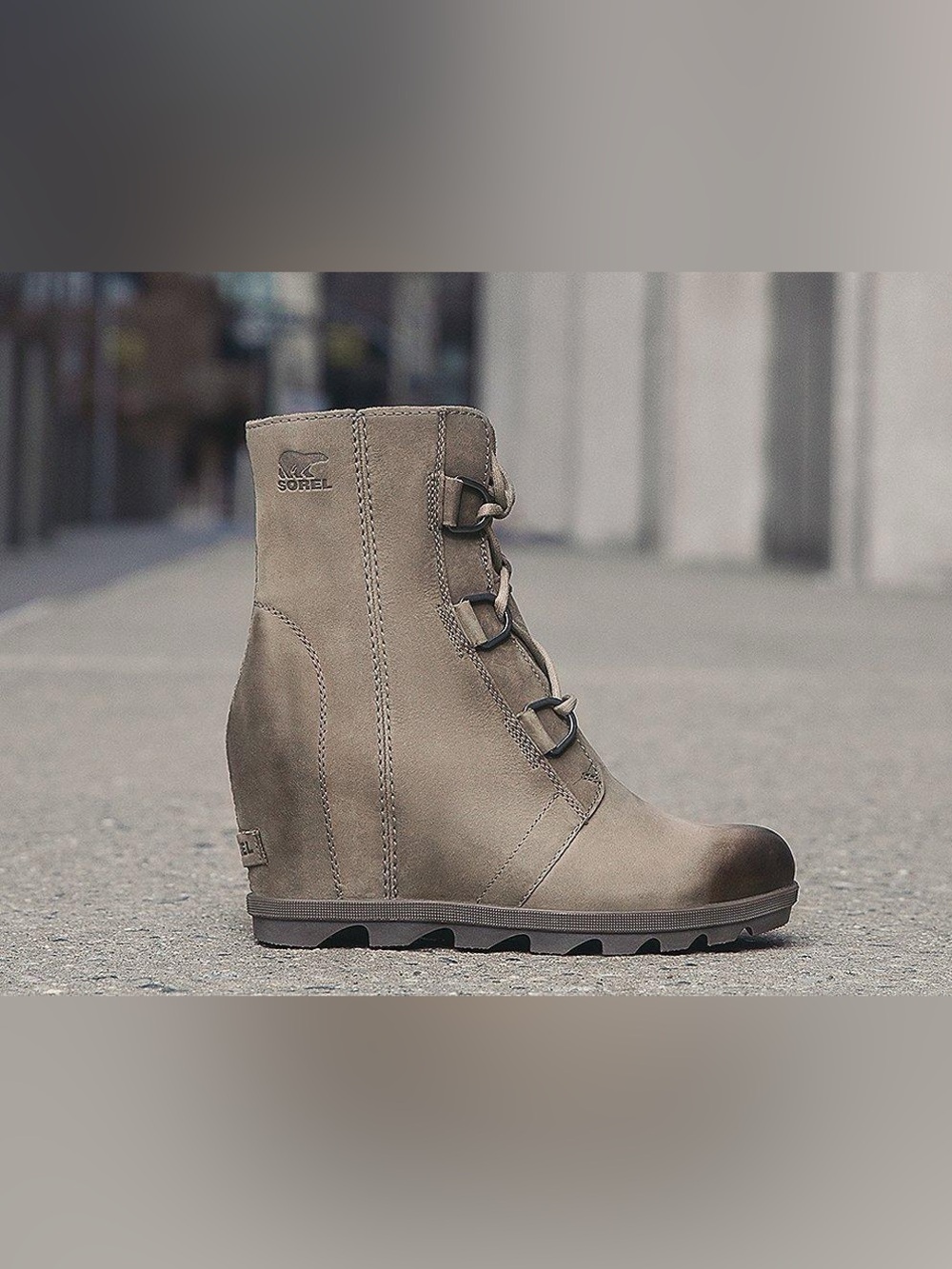 NWT Sorel Joan of Arctic Wedge II waterproof leather boots gray tan size 8